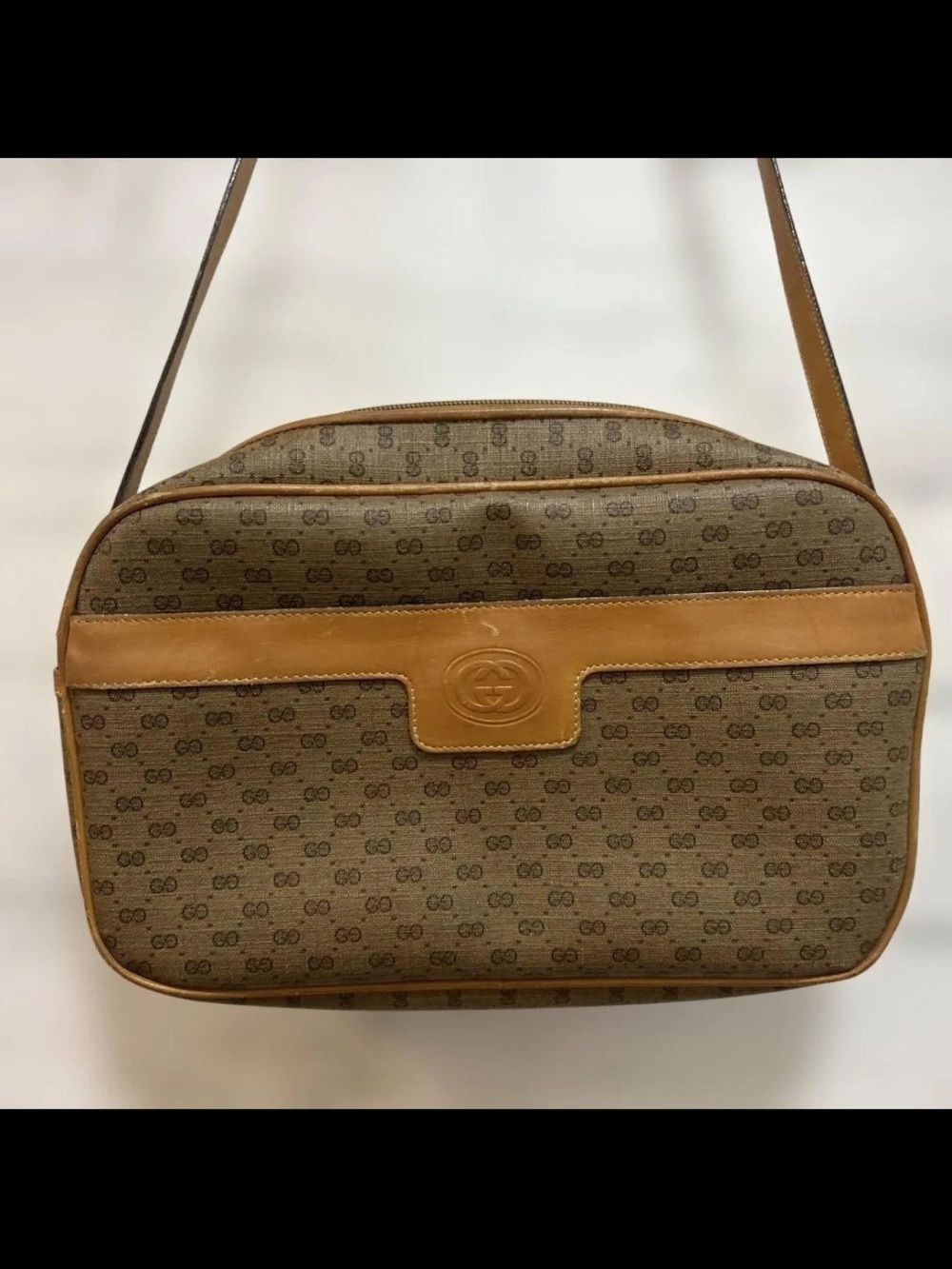 Gucci Tan and Brown Monogram Shoulder Bag